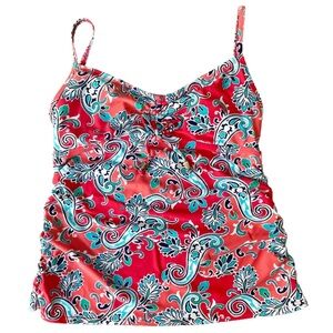 Tropical Escape Womens Size 10 Red Coral Tie Front Paisley Print Tankini Top